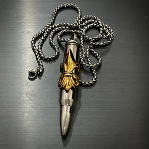 Heavy Biker Golden Crown Bullet Pendant Necklace For Men