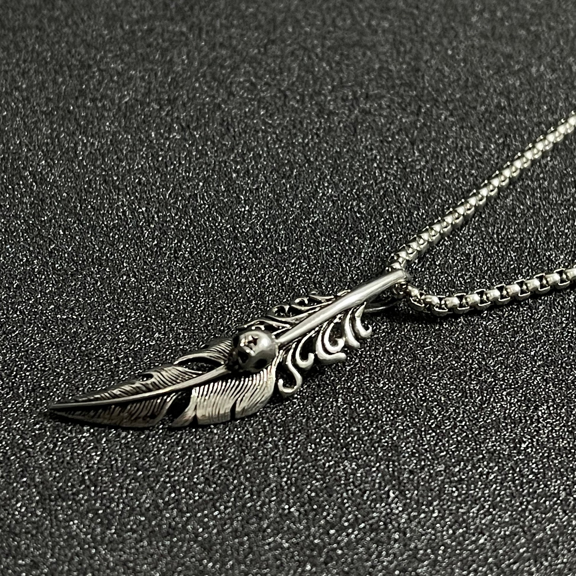 silver feather skull pendant necklace for men online in pakistan