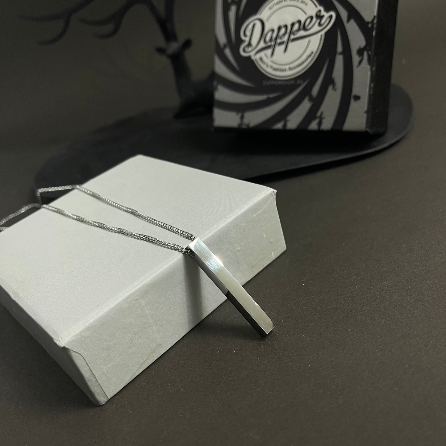 Silver Vertical Bar Pendant Necklace for Men Women