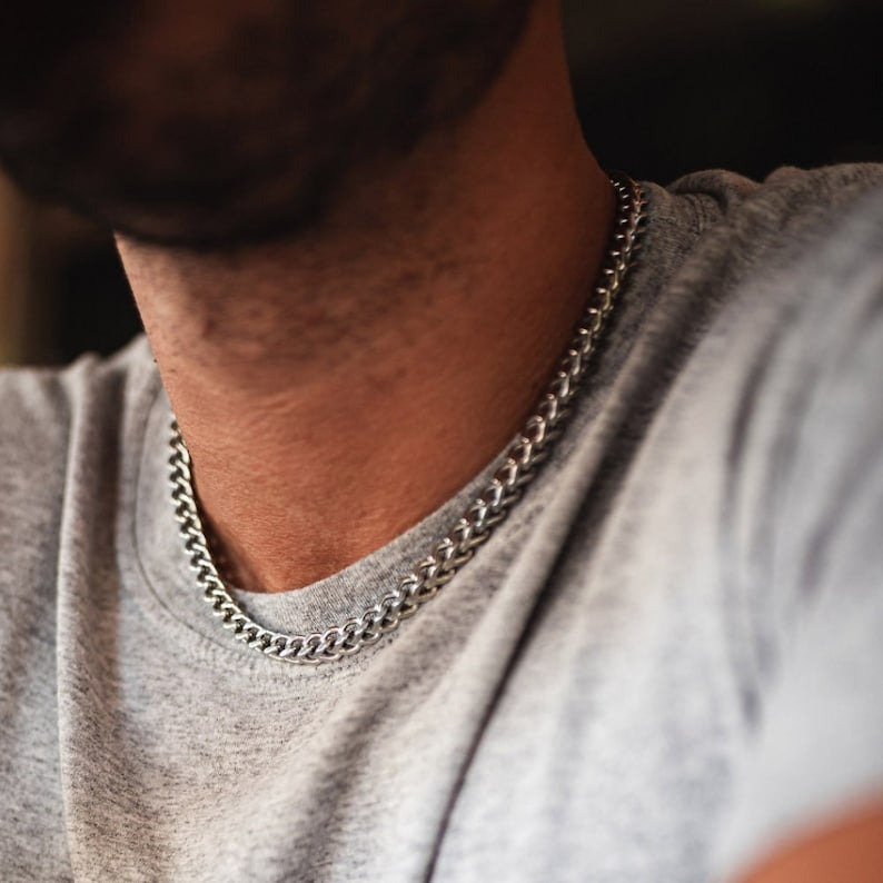 6mm silver square Franco foxtail neck chain for men online in Pakistan 