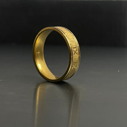 roman numeral titanium golden ring for men online in pakistan