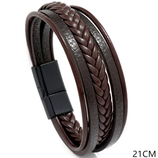 Urban Pioneer Brown Leather Bracelet For Men