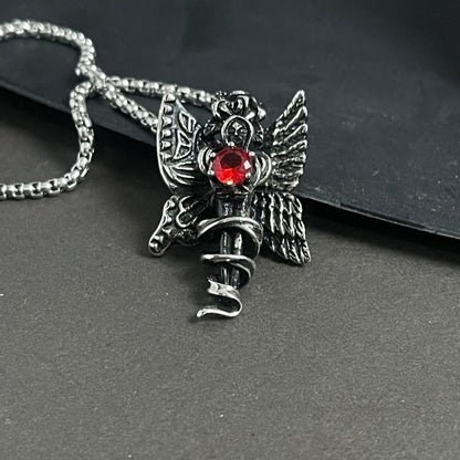 Antique Silver Angel Wings Pendant Necklace