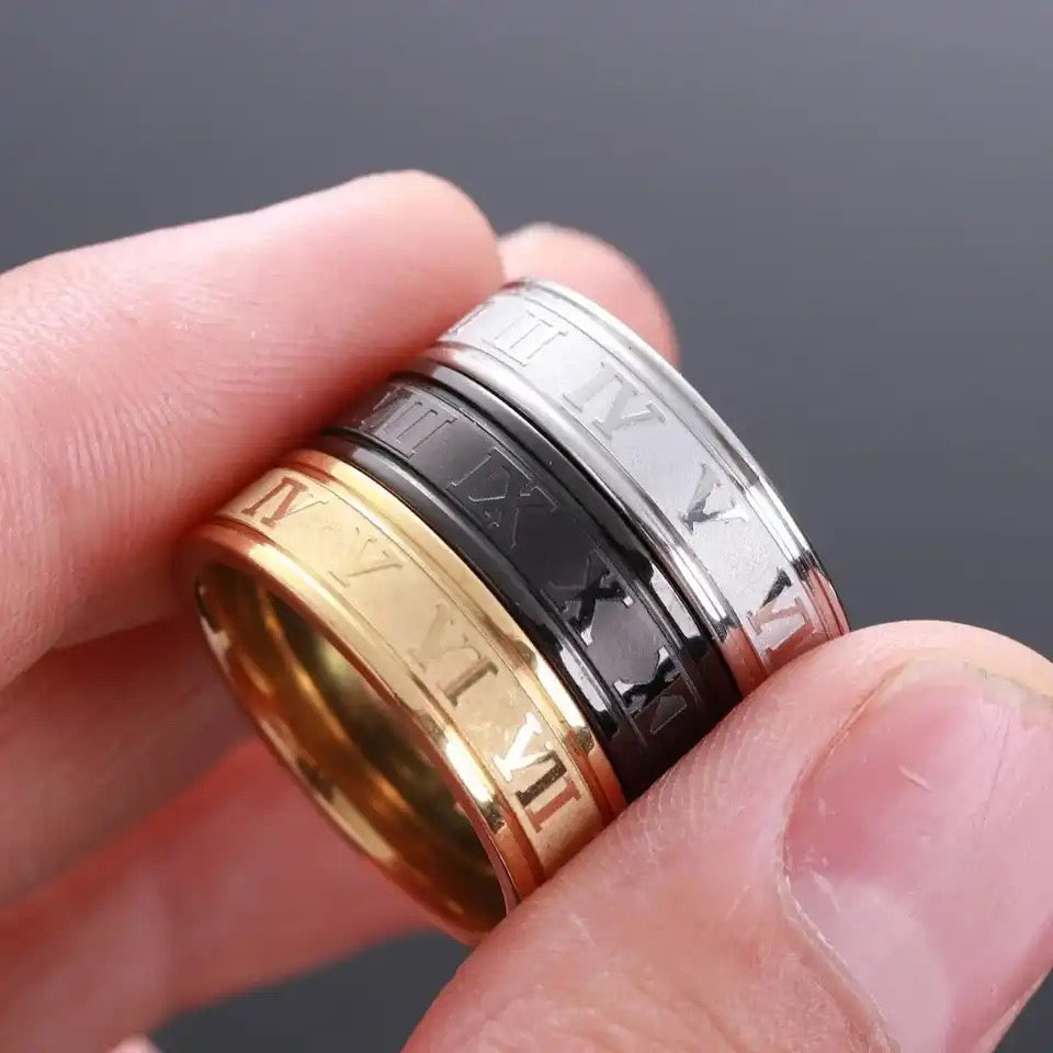 roman numeral titanium golden ring for men online in pakistan