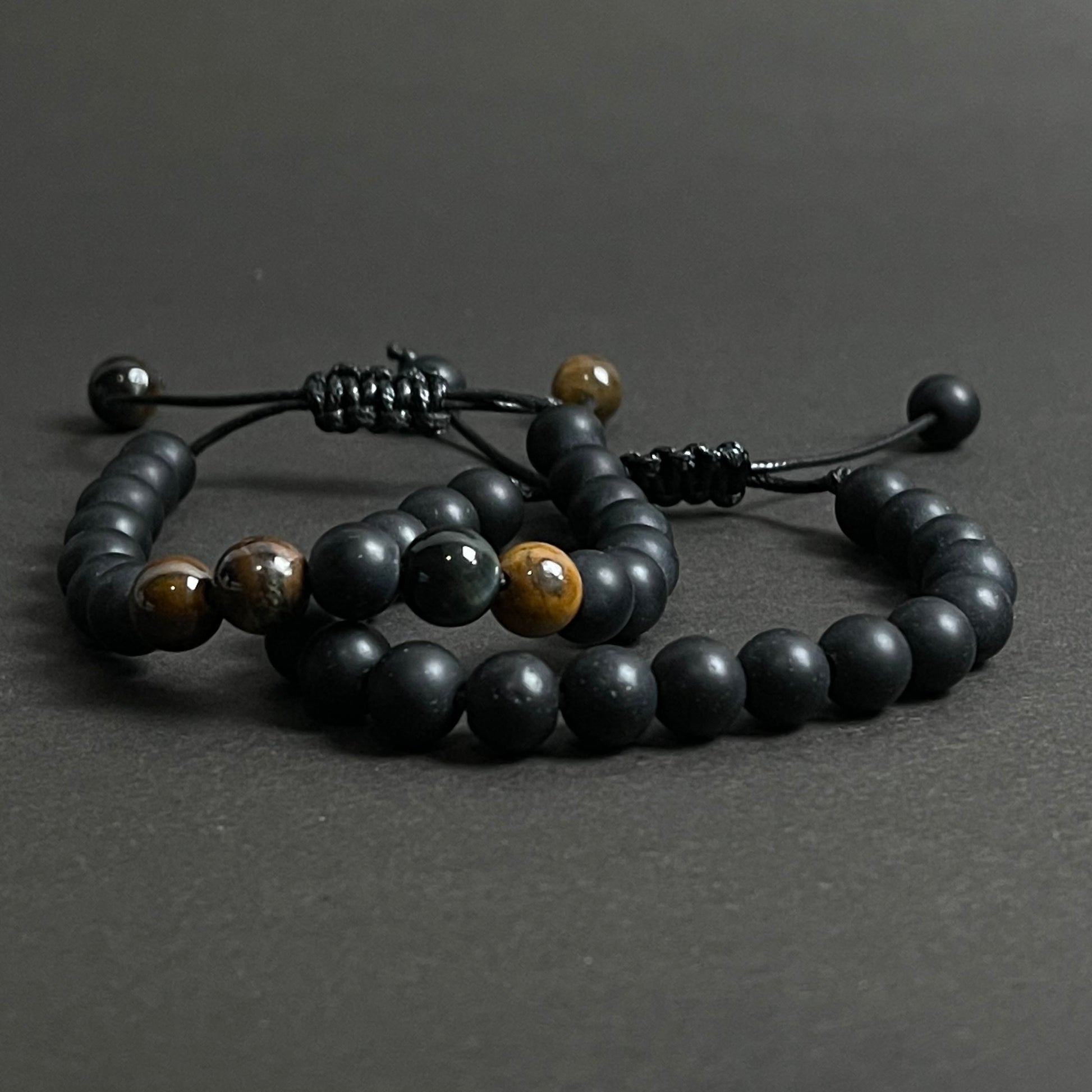 Tiger eye and matt black agate natural stone beads bracelets for men women online in pakistan