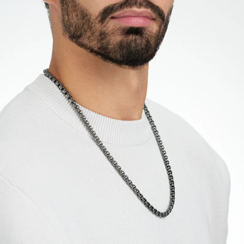 5mm Silver long box neck chain for men boys online in pakistan