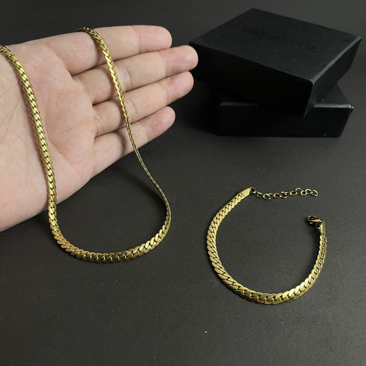 5mm golden miami link short neck chain and bracelet set for men online in Pakistan