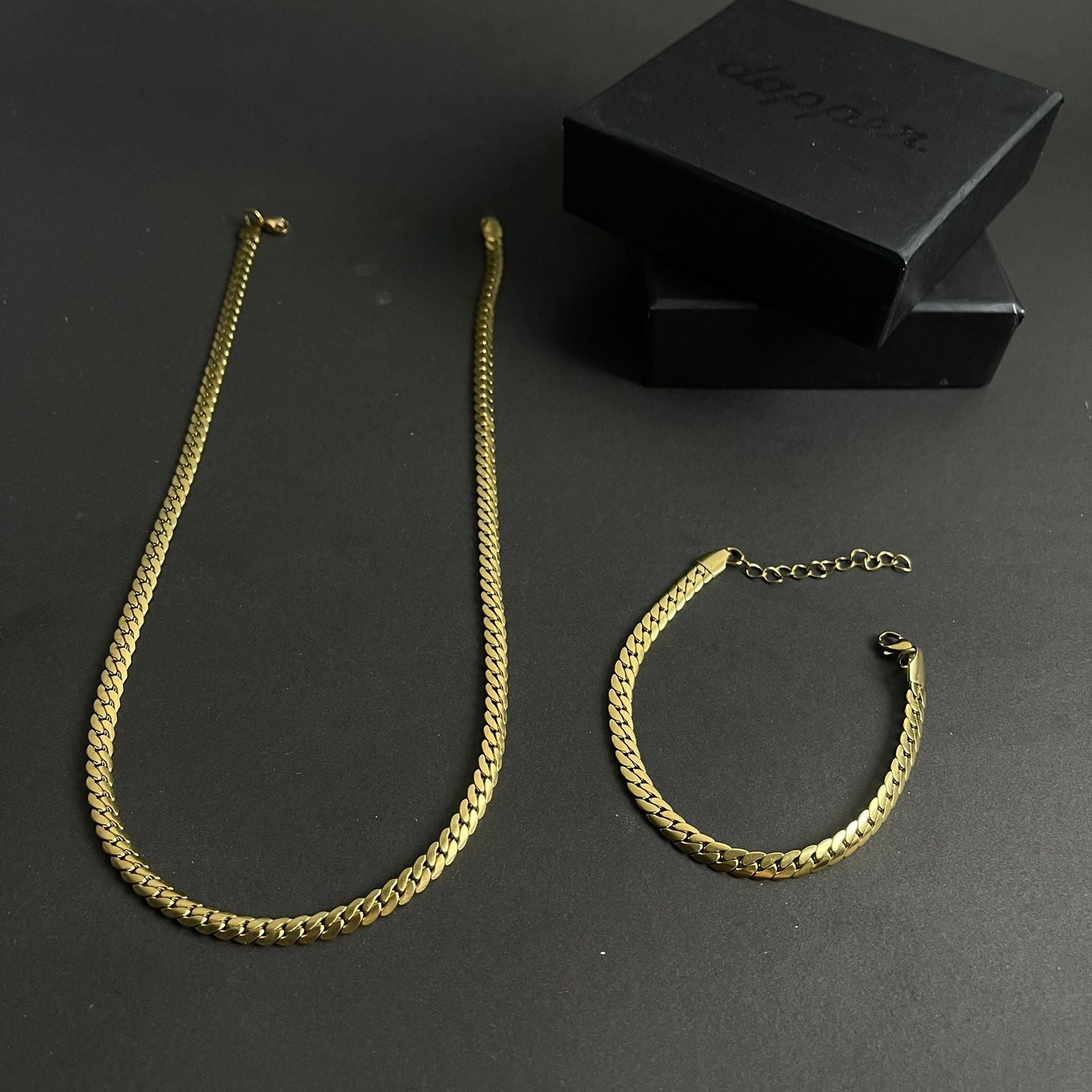 5mm golden miami link short neck chain and bracelet set for men online in Pakistan