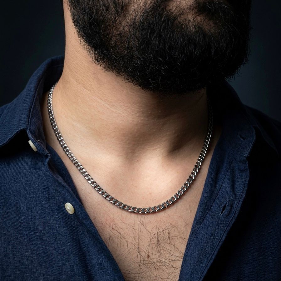 5mm silver Stainless Steel curb link neck chain for men in Pakistan