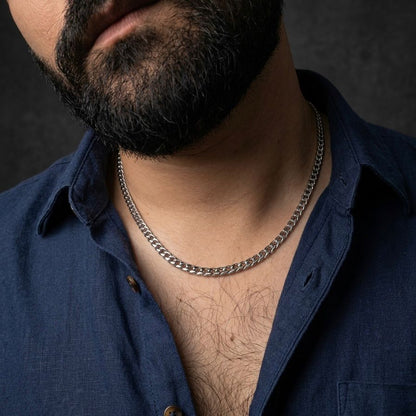 5mm silver Stainless Steel curb link neck chain for men in Pakistan