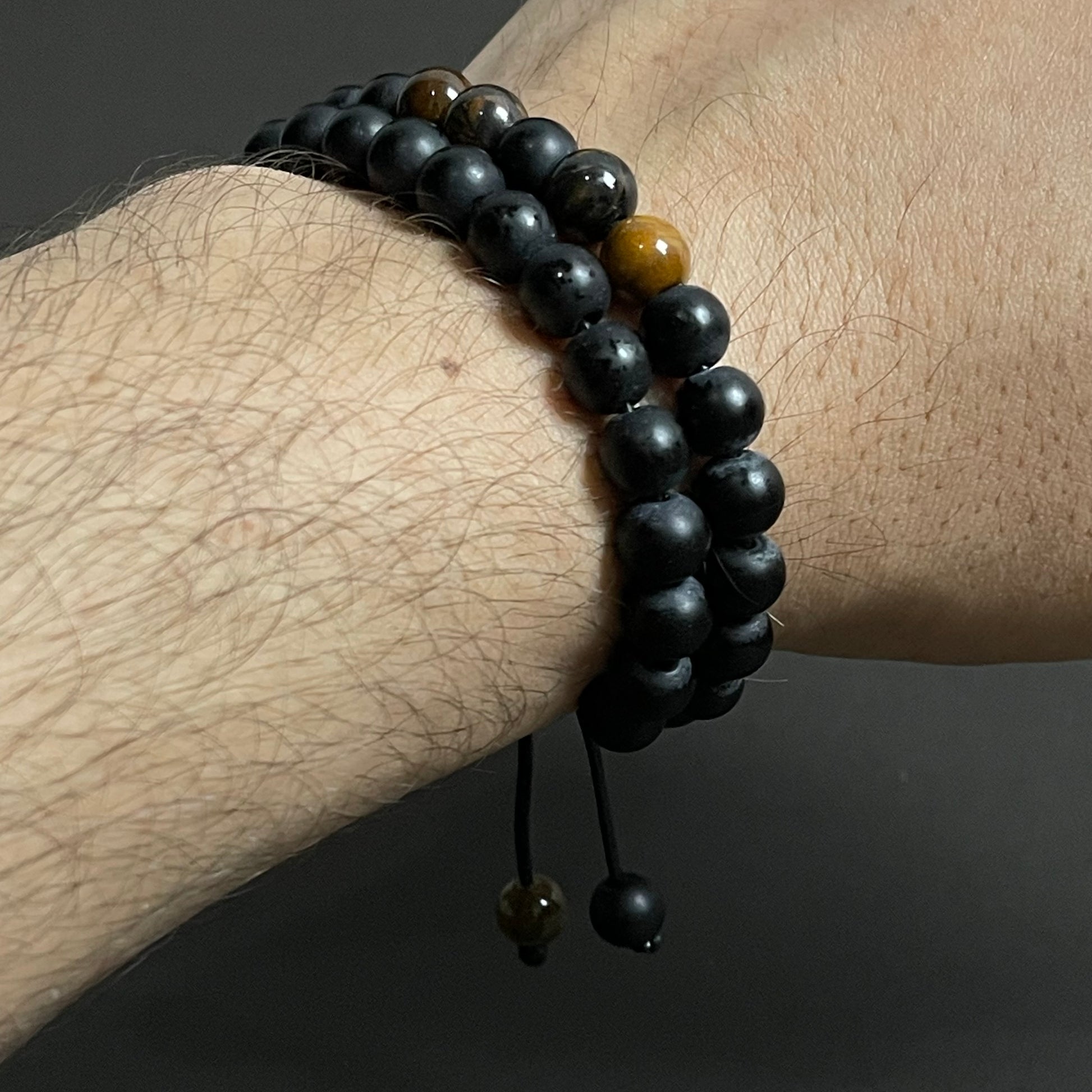 Tiger eye and matt black agate natural stone beads bracelets for men women online in pakistan