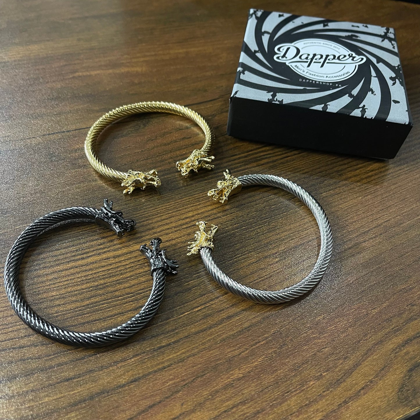 golden silver dragon stainless steel open bracelet bangel online in pakistan