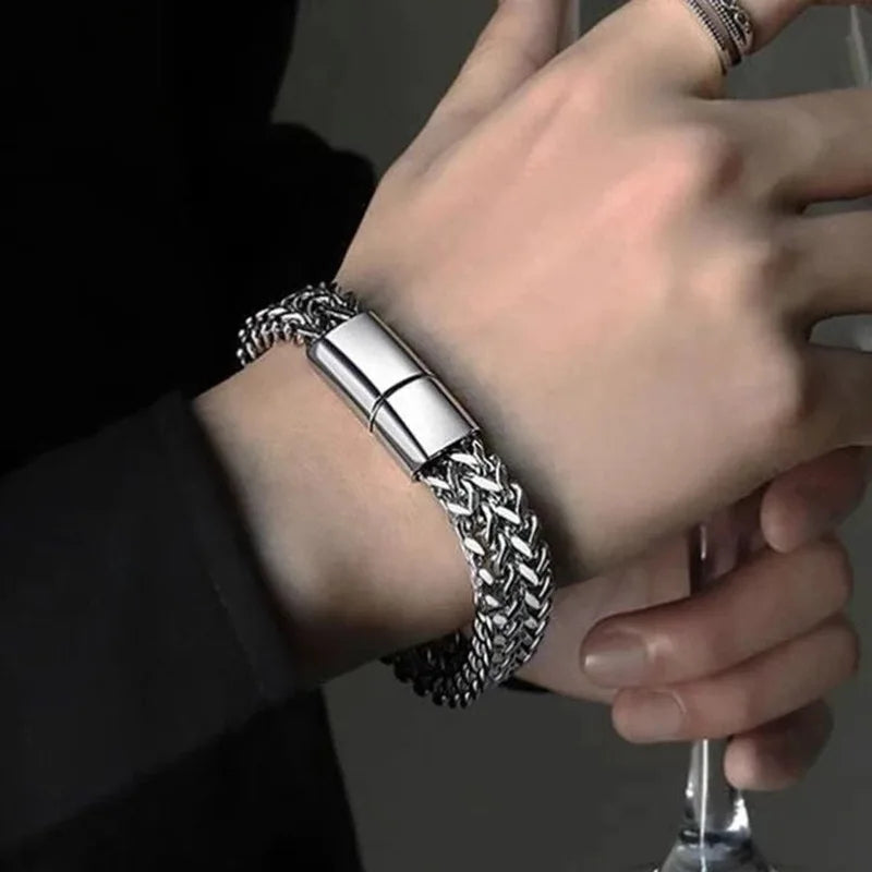 silver steel magnetic clasp bracelet for men in pakistan