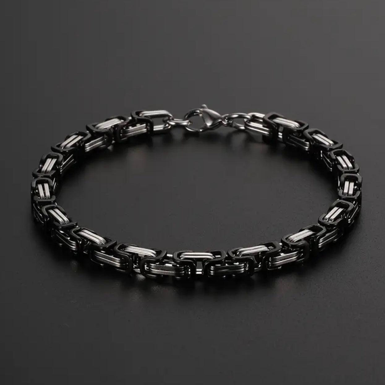 5mm Black & Silver Byzantine Bracelet For Men