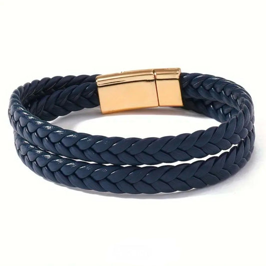 Twin Forge Blue Leather Bracelet For Men