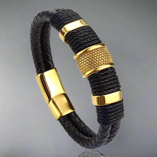 Savage Golden Leather Bracelet For Men