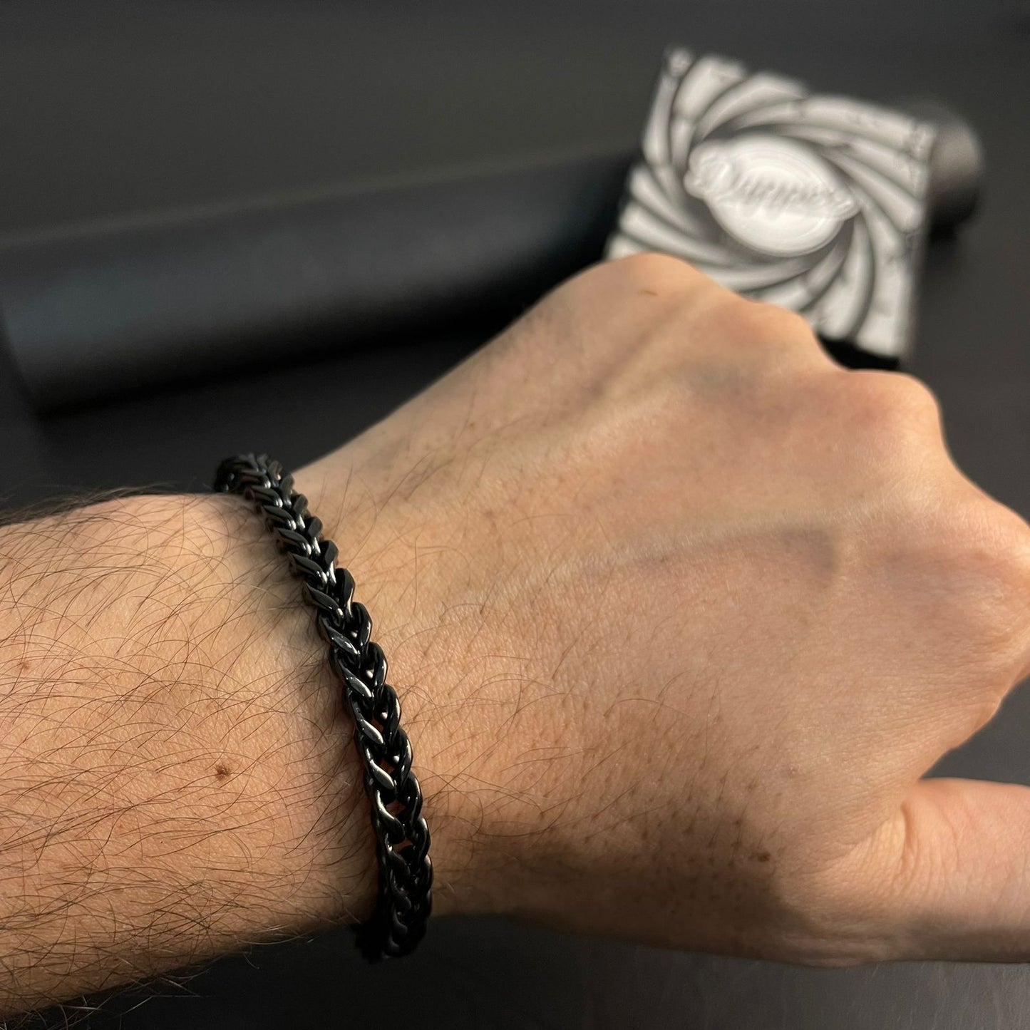 6mm black stainless steel Franco chain bracelet for men online in Pakistan