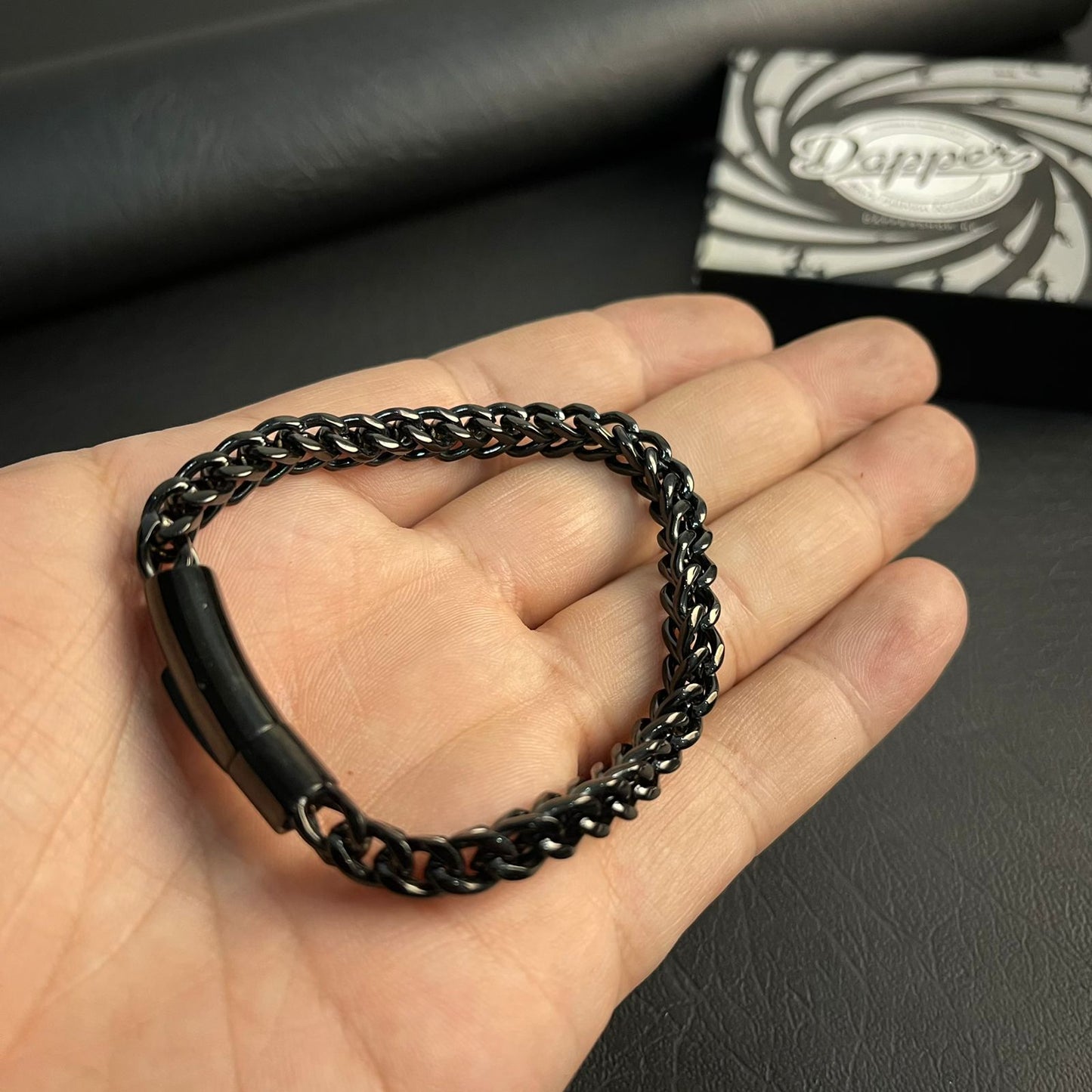 6mm black stainless steel Franco chain bracelet for men online in Pakistan