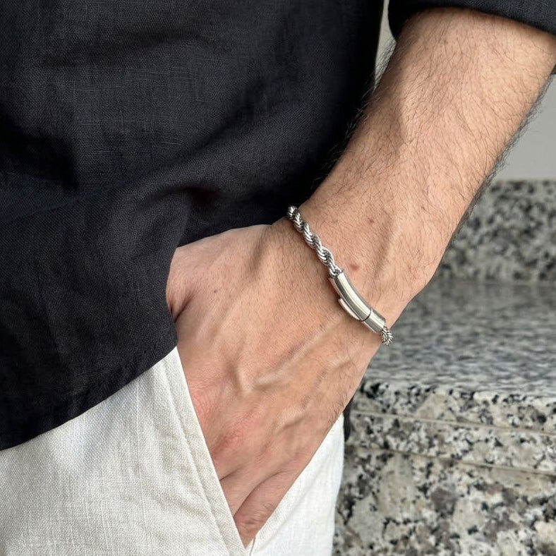 6mm silver rope chain bracelet for men in Pakistan