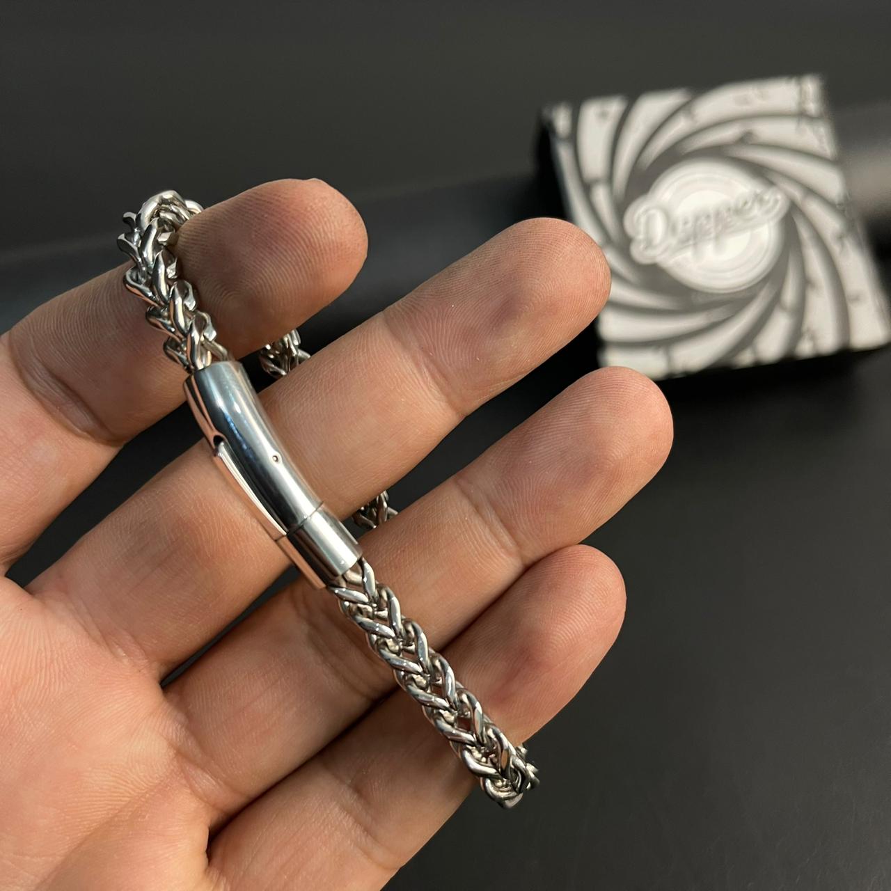 6mm silver stainless steel Franco chain bracelet for men online in Pakistan