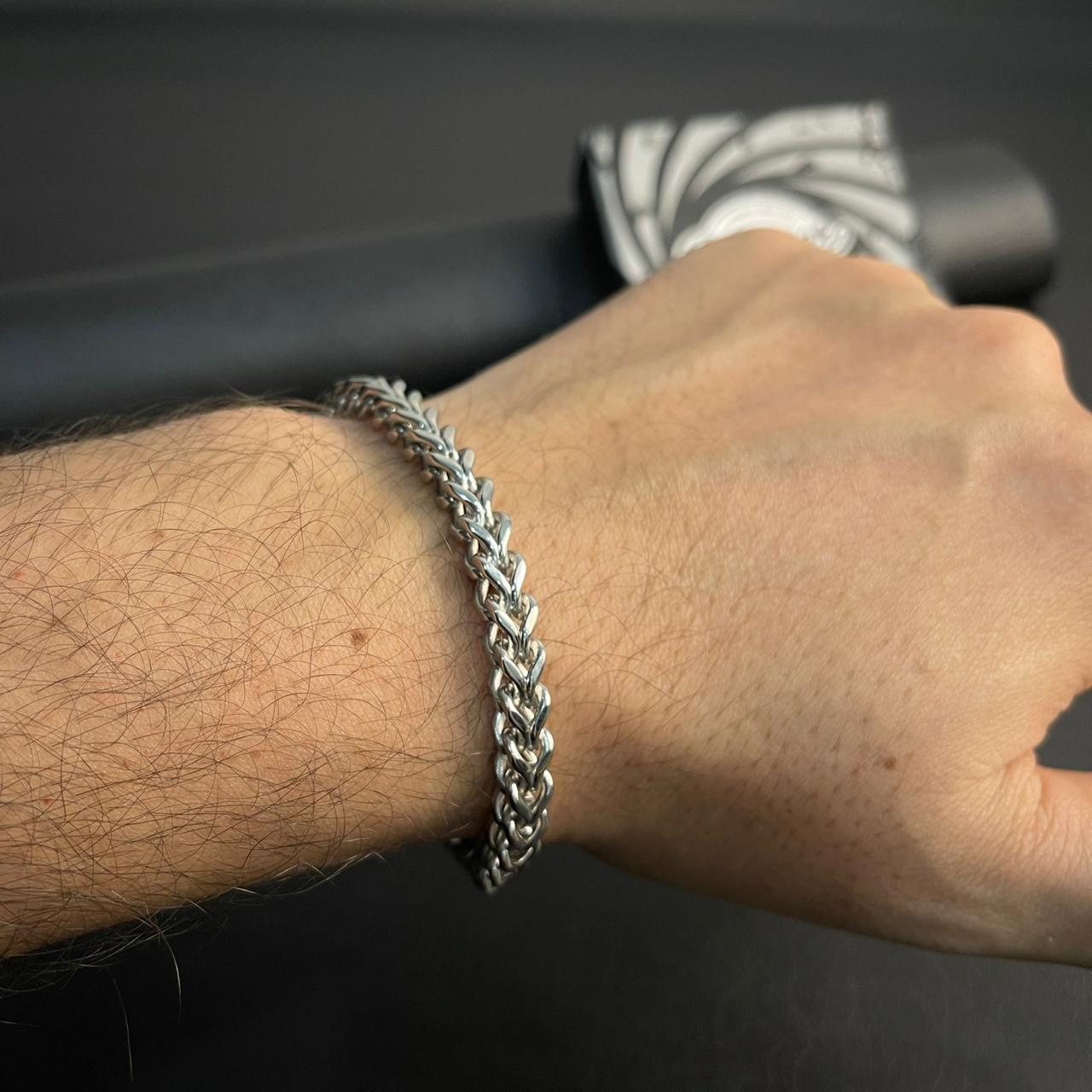 6mm silver stainless steel Franco chain bracelet for men online in Pakistan