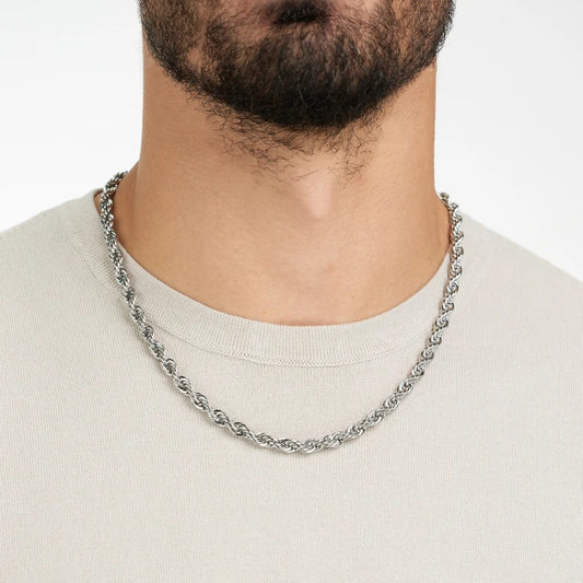 6mm silver stainless steel twisted rope neck chain for men in pakistan