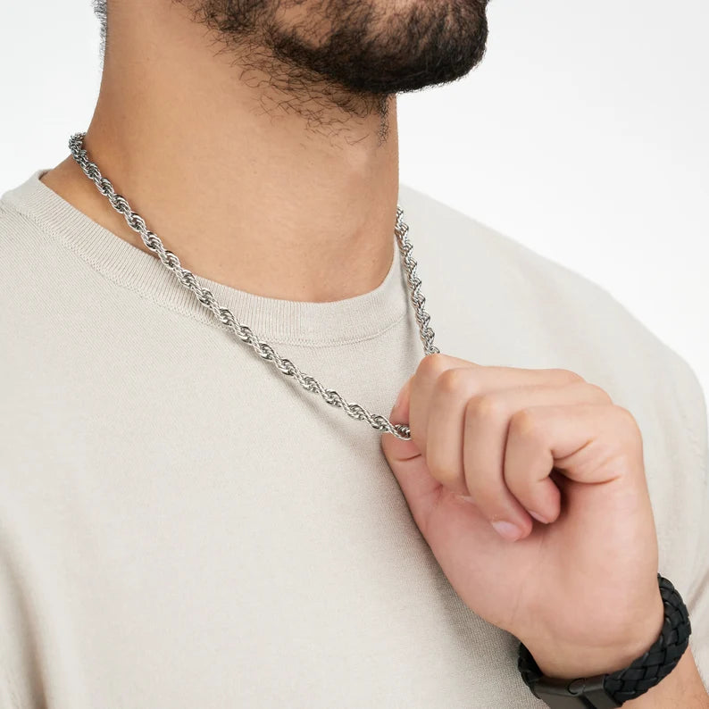 6mm silver stainless steel twisted rope neck chain for men in pakistan
