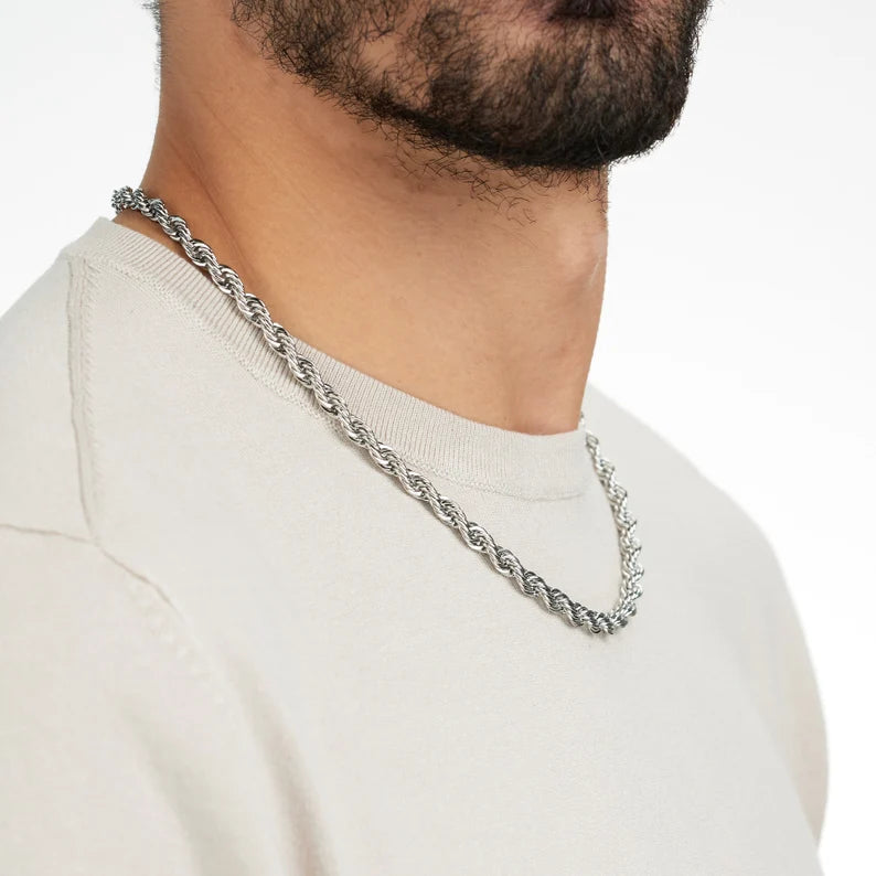 6mm silver stainless steel twisted rope neck chain for men in pakistan