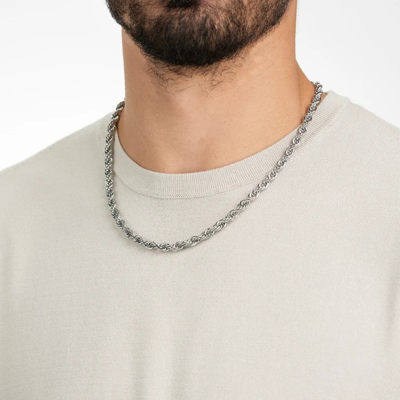6mm silver stainless steel twisted rope neck chain for men in pakistan