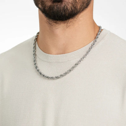 6mm silver stainless steel twisted rope neck chain for men in pakistan