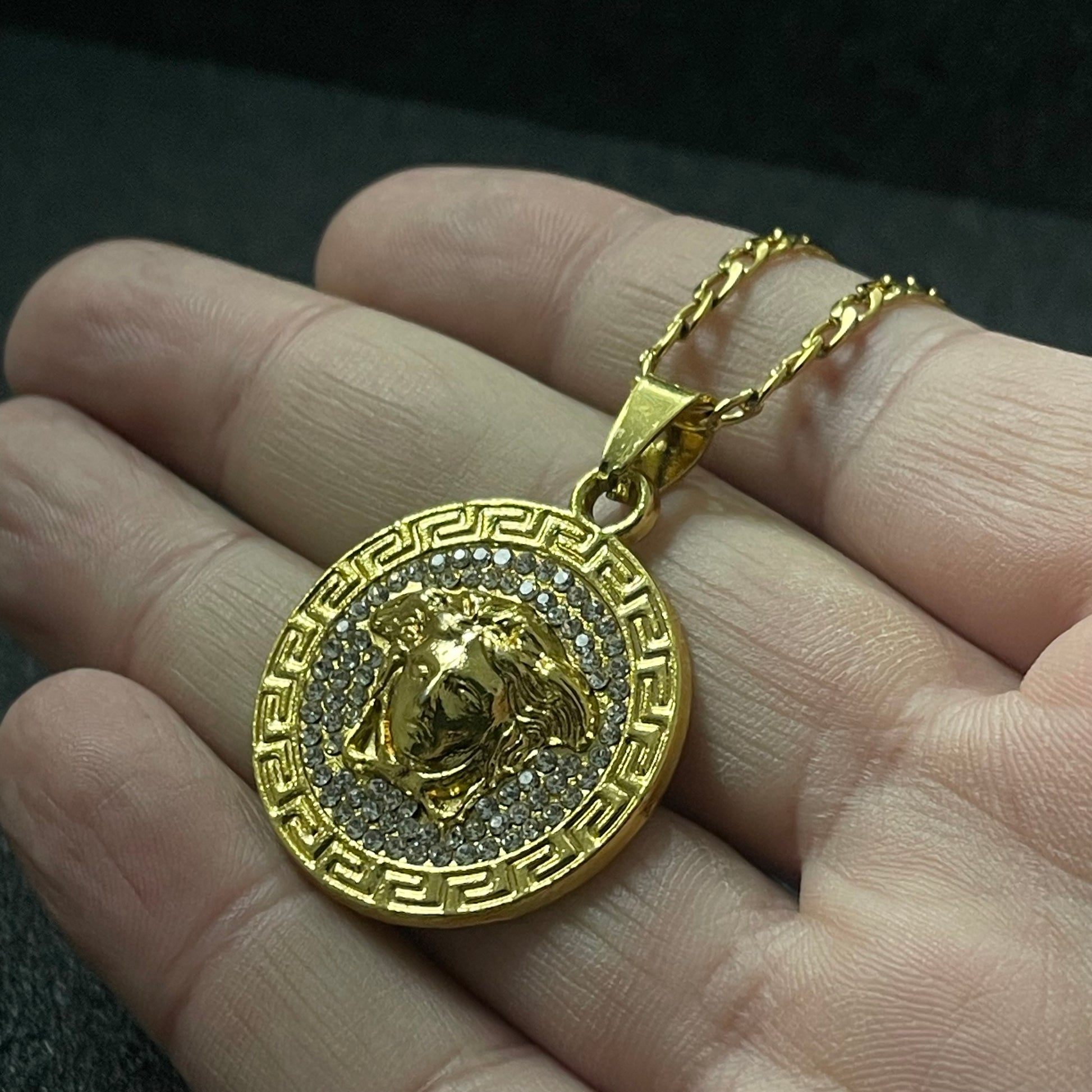 golden iced out medusa pendant necklace for men women in pakistan