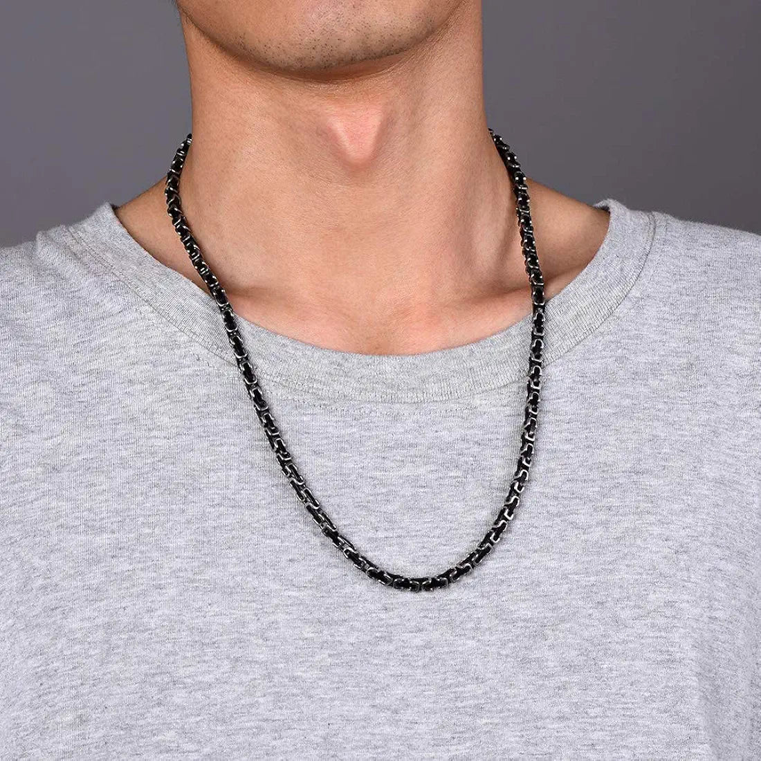 Heavy 15mm Silver Byzantine Link Chain Necklace – Stainless Steel, 18-40 Inch Men's
