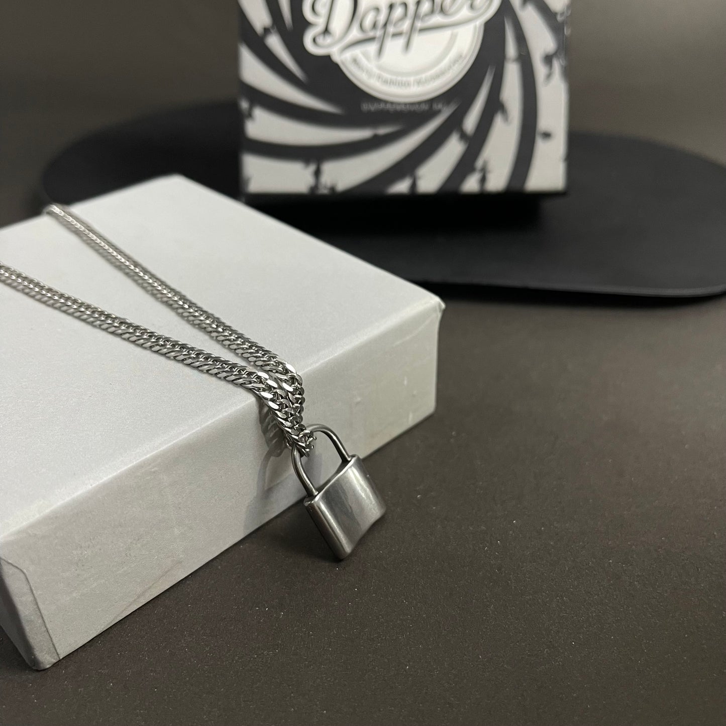 Stainless Steel Pad Lock Pendant Necklace