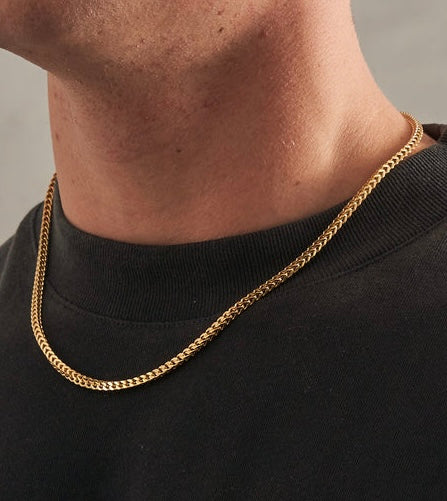 2mm golden Square Franco neck chain for men online in Pakistan