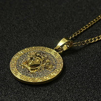golden iced out medusa pendant necklace for men women in pakistan
