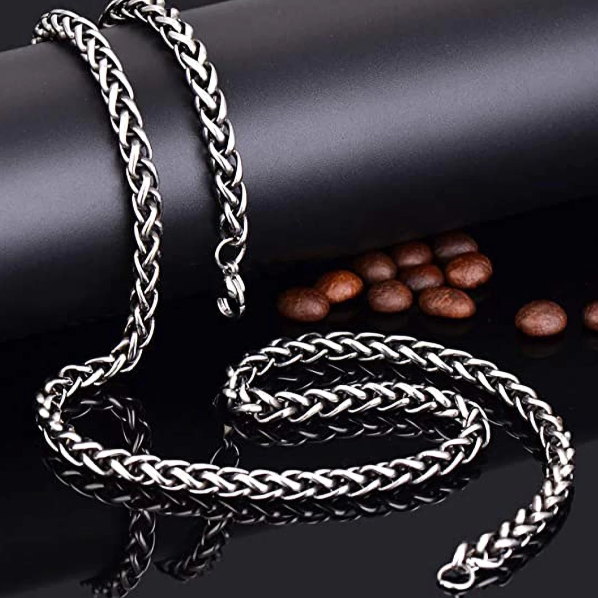 6mm silver wheat keel link neck chain for men  online in pakistan