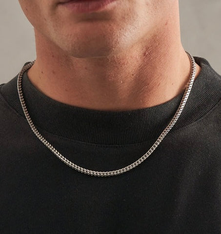 2mm silver Square Franco neck chain for men online in Pakistan