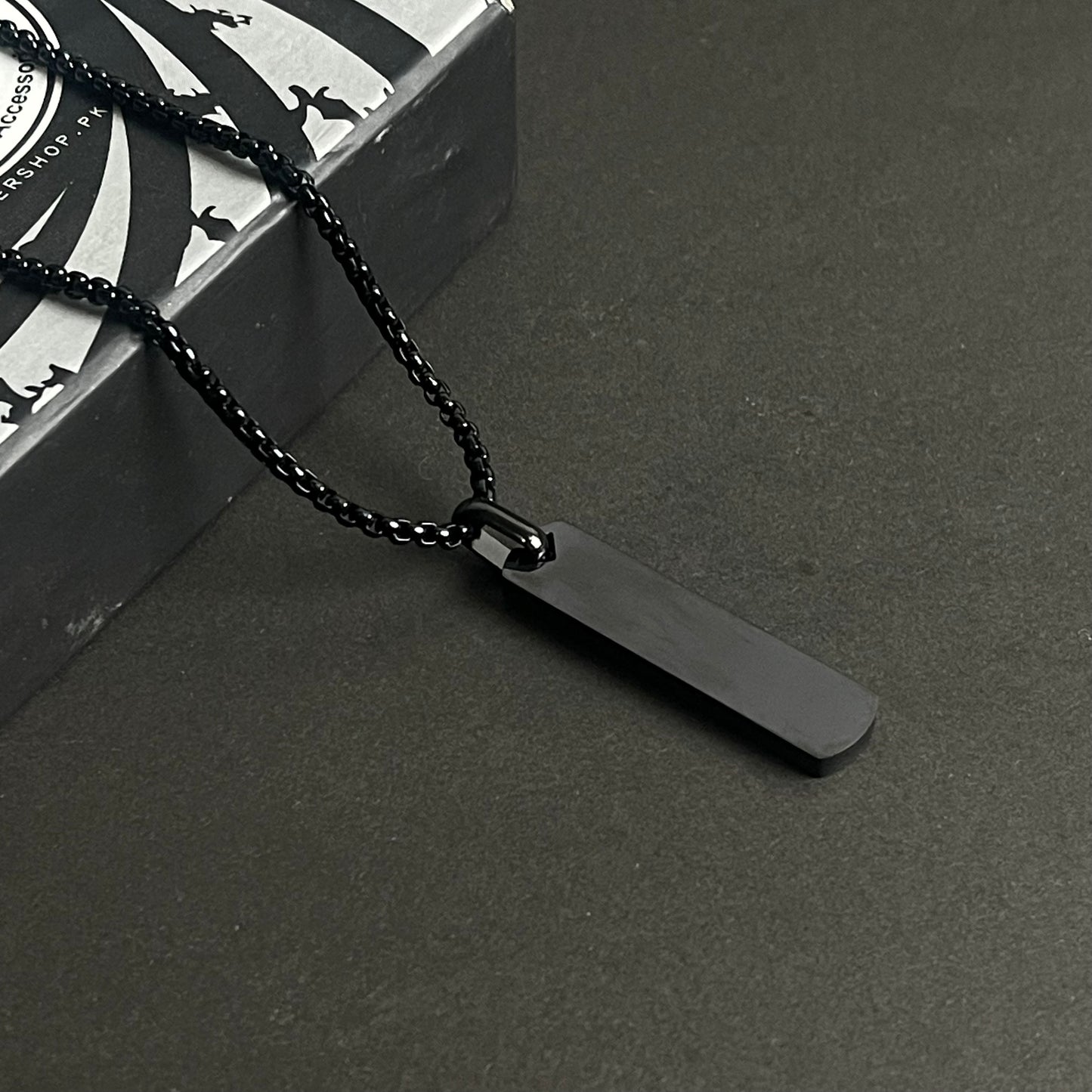 Black Flat Bar Pendant With Curb Chain