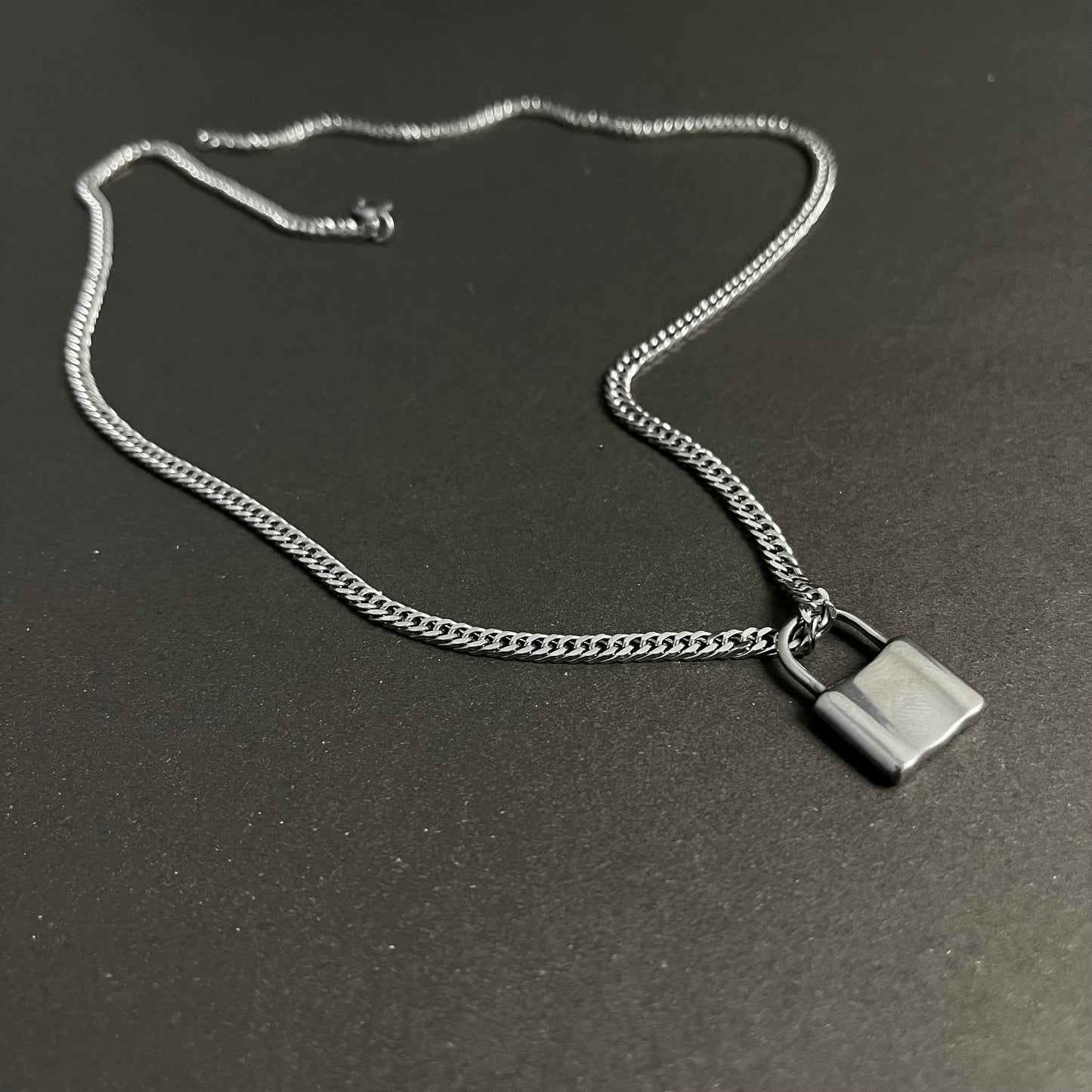 Stainless Steel Pad Lock Pendant Necklace