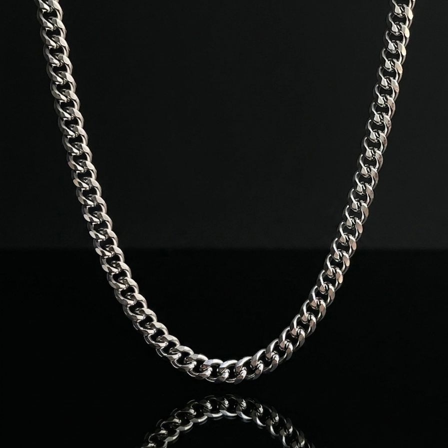 7mm silver Stainless Steel curb link neck chain for men in Pakistan