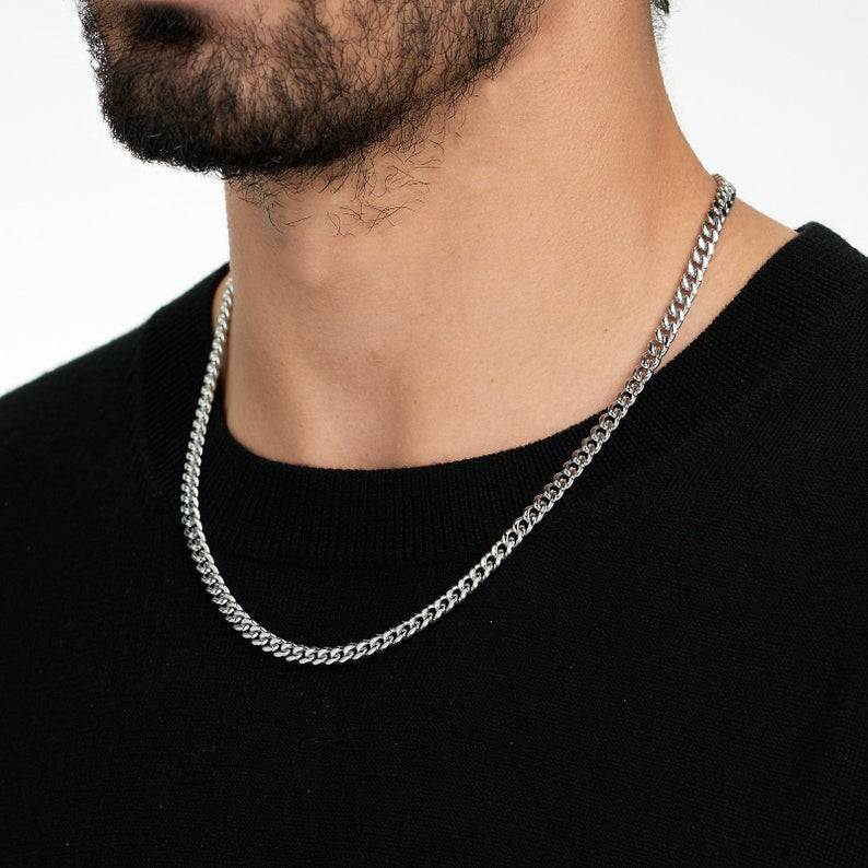7mm silver Stainless Steel curb link neck chain for men in Pakistan