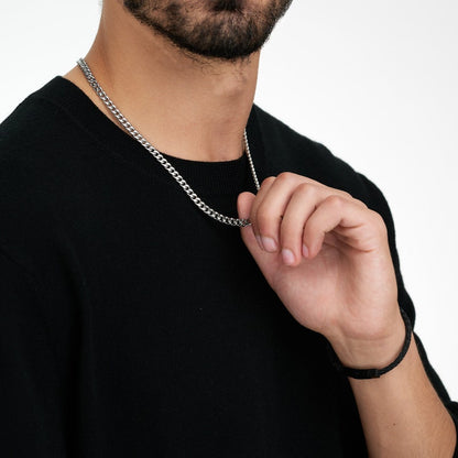 7mm silver Stainless Steel curb link neck chain for men in Pakistan