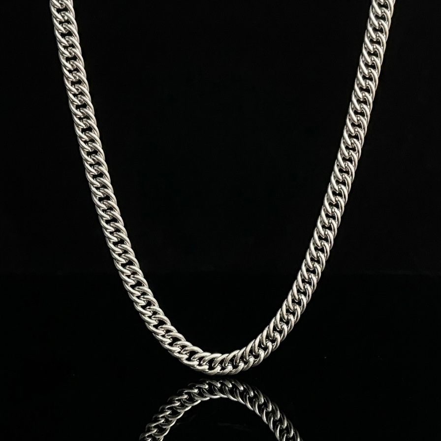 7mm silver stainless steel curb link neck chain for men online in Pakistan