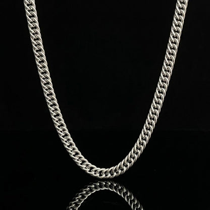 7mm silver stainless steel curb link neck chain for men online in Pakistan