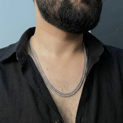 7mm silver stainless steel curb link neck chain for men online in Pakistan