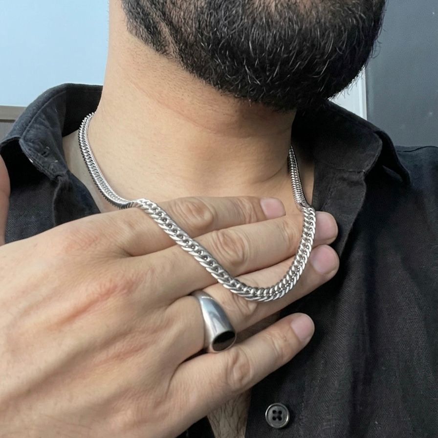 7mm silver stainless steel curb link neck chain for men online in Pakistan