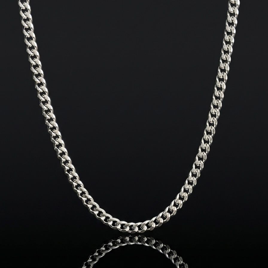 7mm silver stainless steel round curb link neck chain for men online in Pakistan