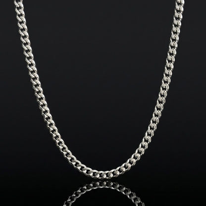 7mm silver stainless steel round curb link neck chain for men online in Pakistan