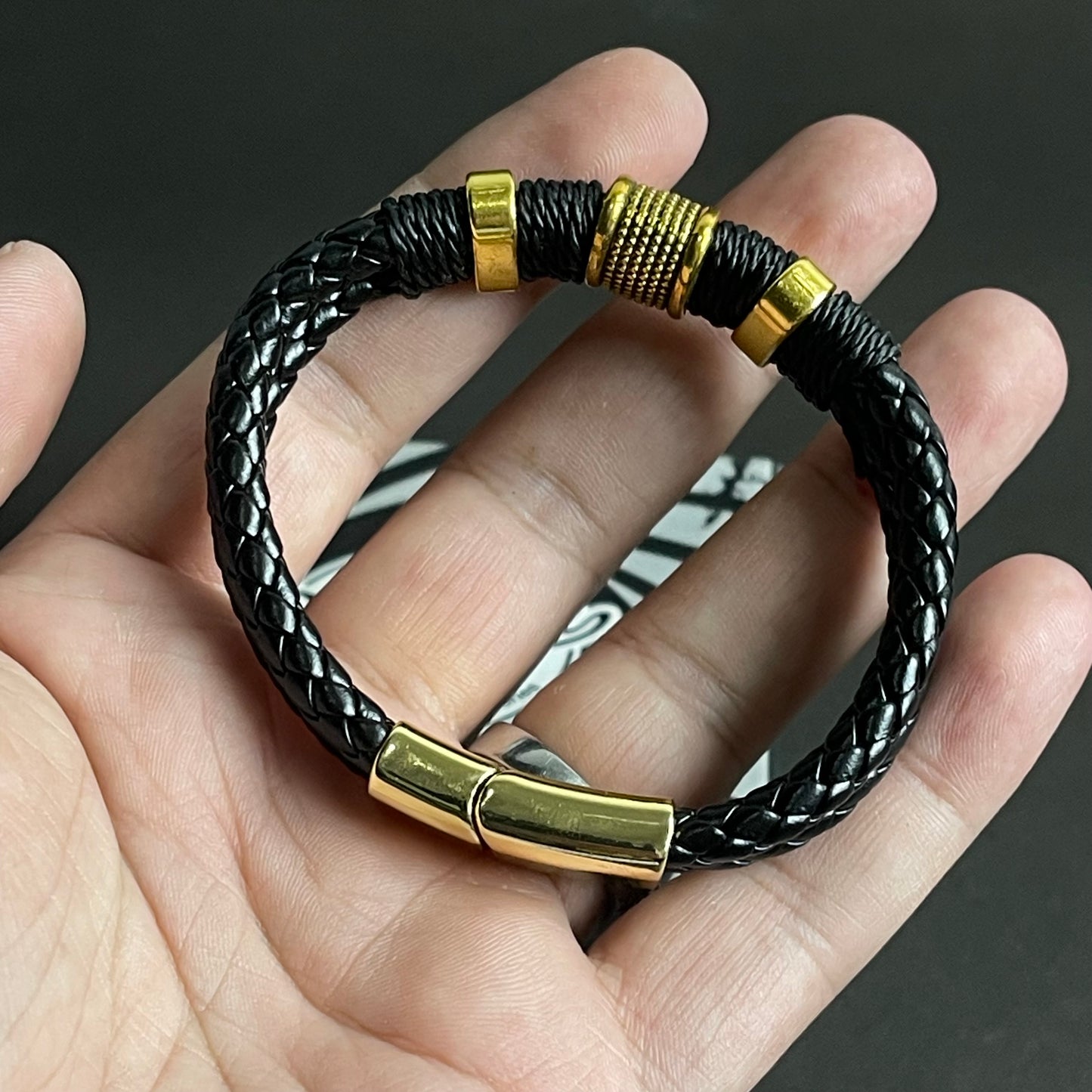 Savage Golden Leather Bracelet For Men