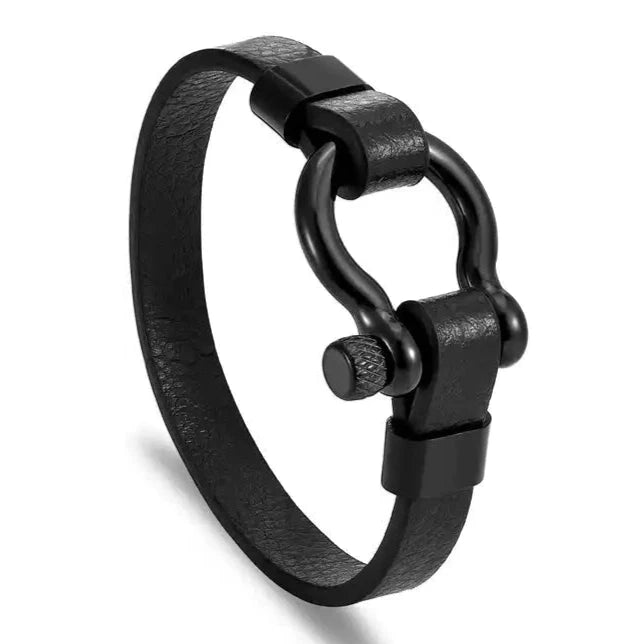 Black Latch Leather Bracelet For Men